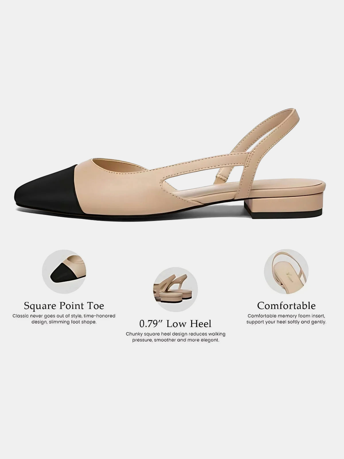 Square Toe Slingback Low Heel Sandals