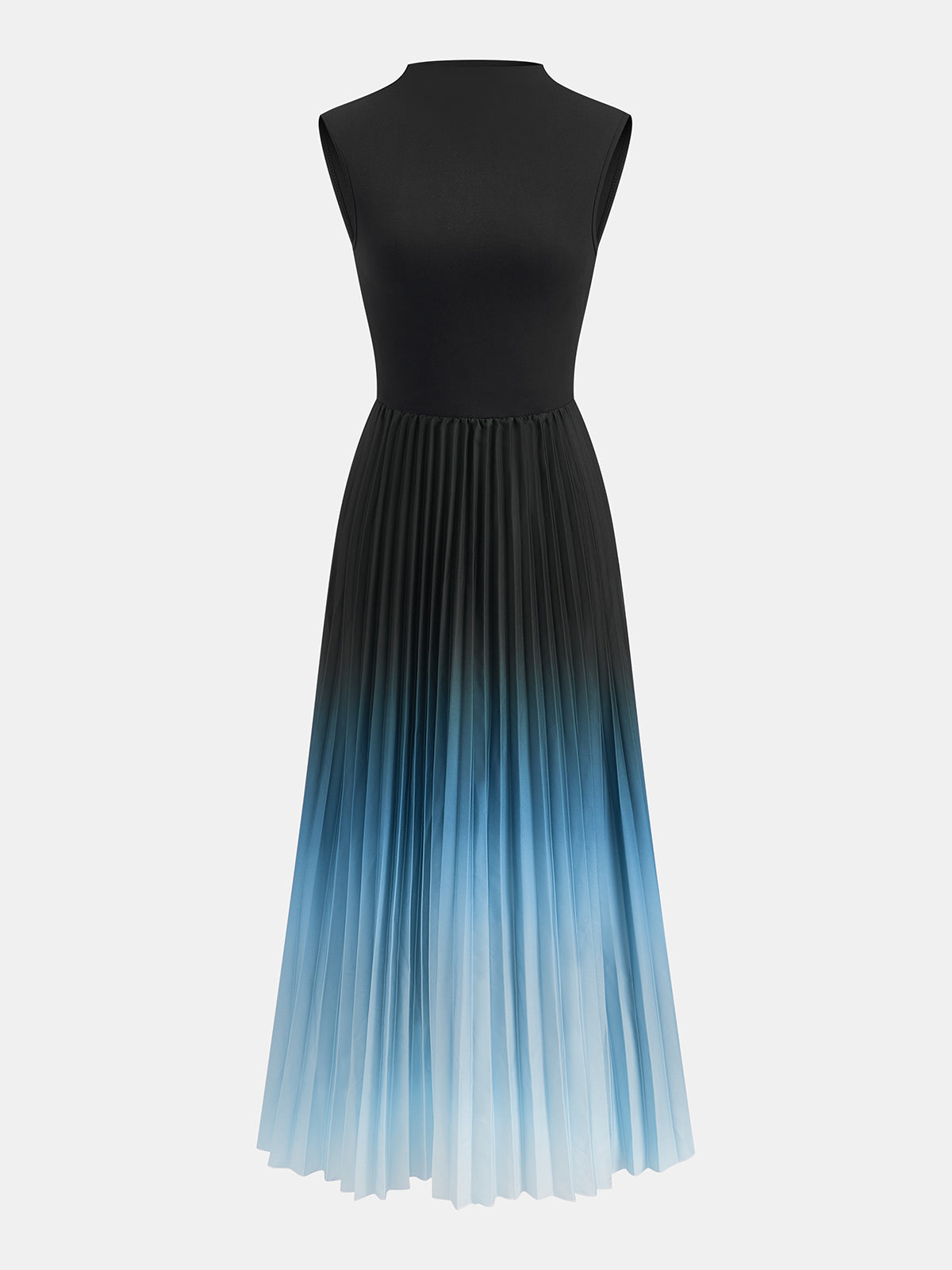 Vestido midi sin mangas, plisado y con degradado