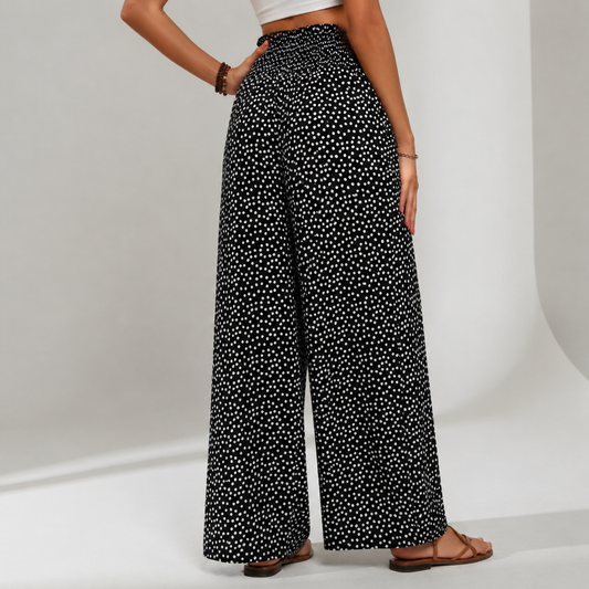 Pantalón Palazzo Mujer con Estampado Floral y Cintura Elástica