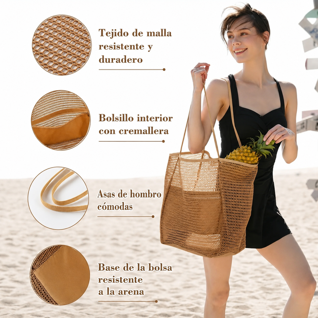 Bolso de Playa Cala Breeze | Capazo de Malla con Neceser Interior