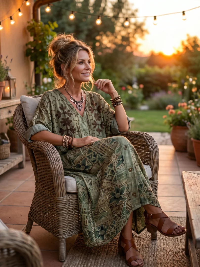 Vestido Midi Oversize con botones y bolsillo