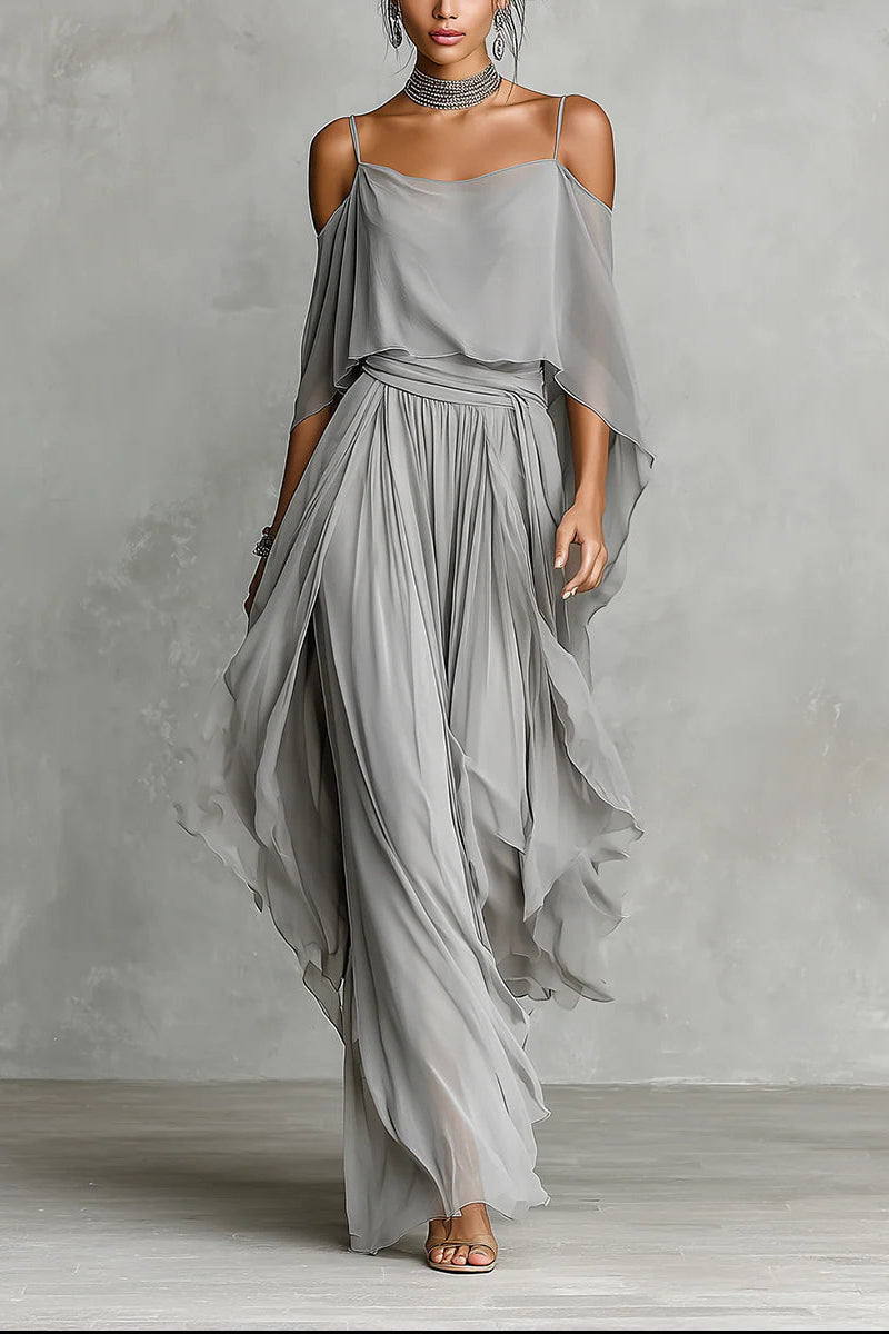Conjunto de gasa gris: camiseta sin mangas y pantalón