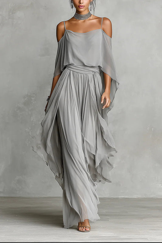 Conjunto de gasa gris: camiseta sin mangas y pantalón