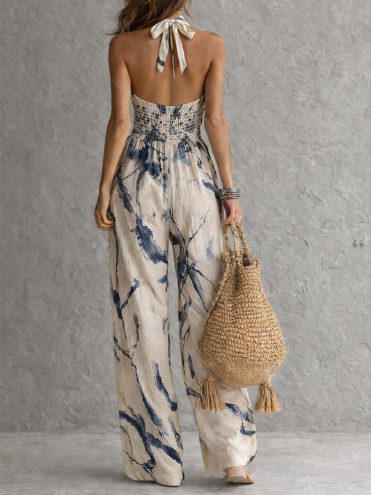Mono con cuello halter y estampado de tinta