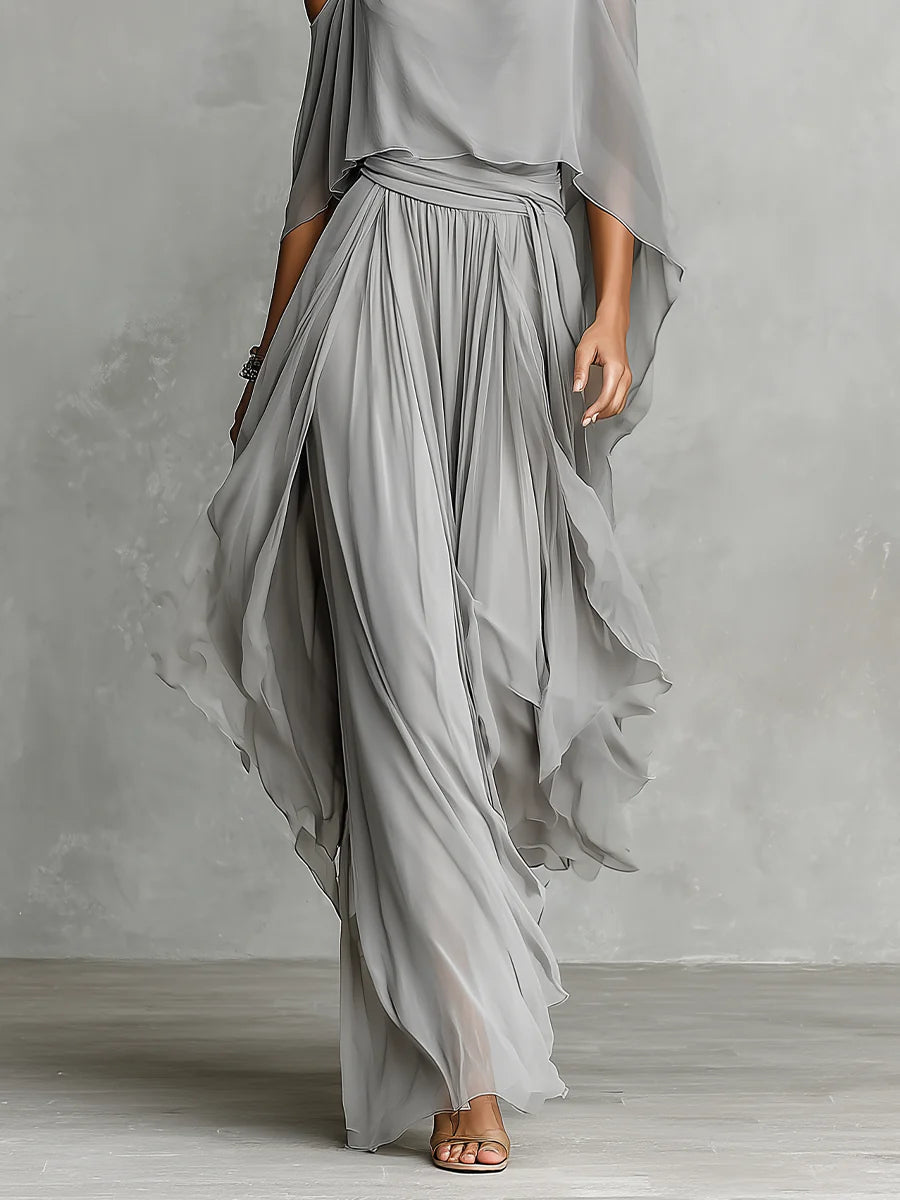 Conjunto de gasa gris: camiseta sin mangas y pantalón