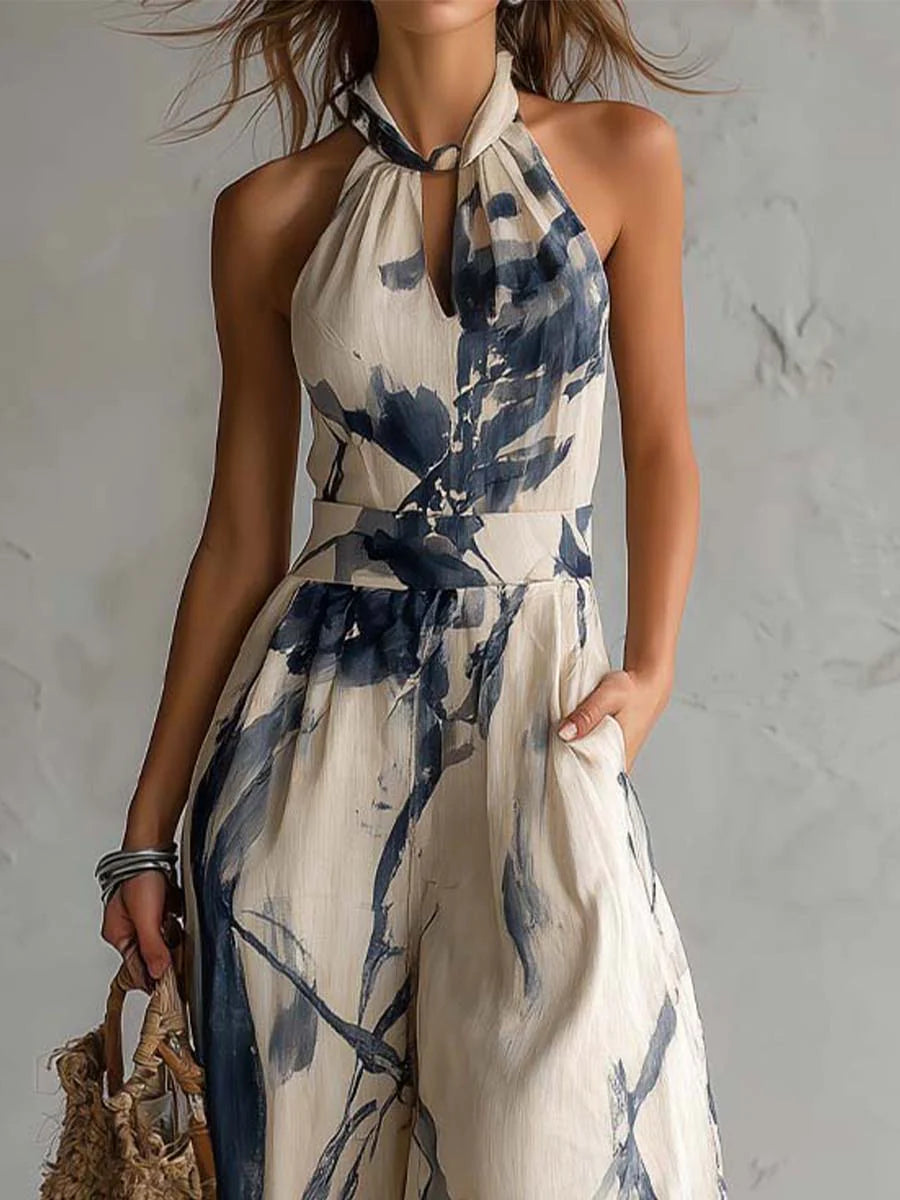 Mono con cuello halter y estampado de tinta