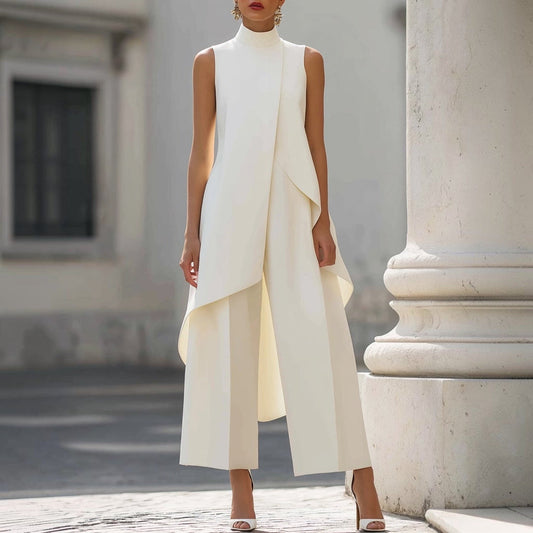 Valentina | Mono elegante con top de cuello alto drapeado