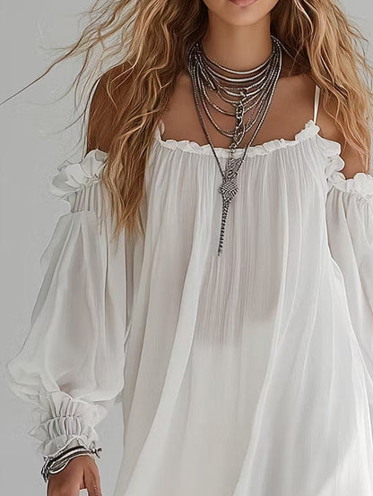 Vestido mini vaporoso de estilo bohemio con hombros al aire