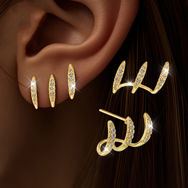 Elegantes pendientes de diamantes de imitación con tres garras