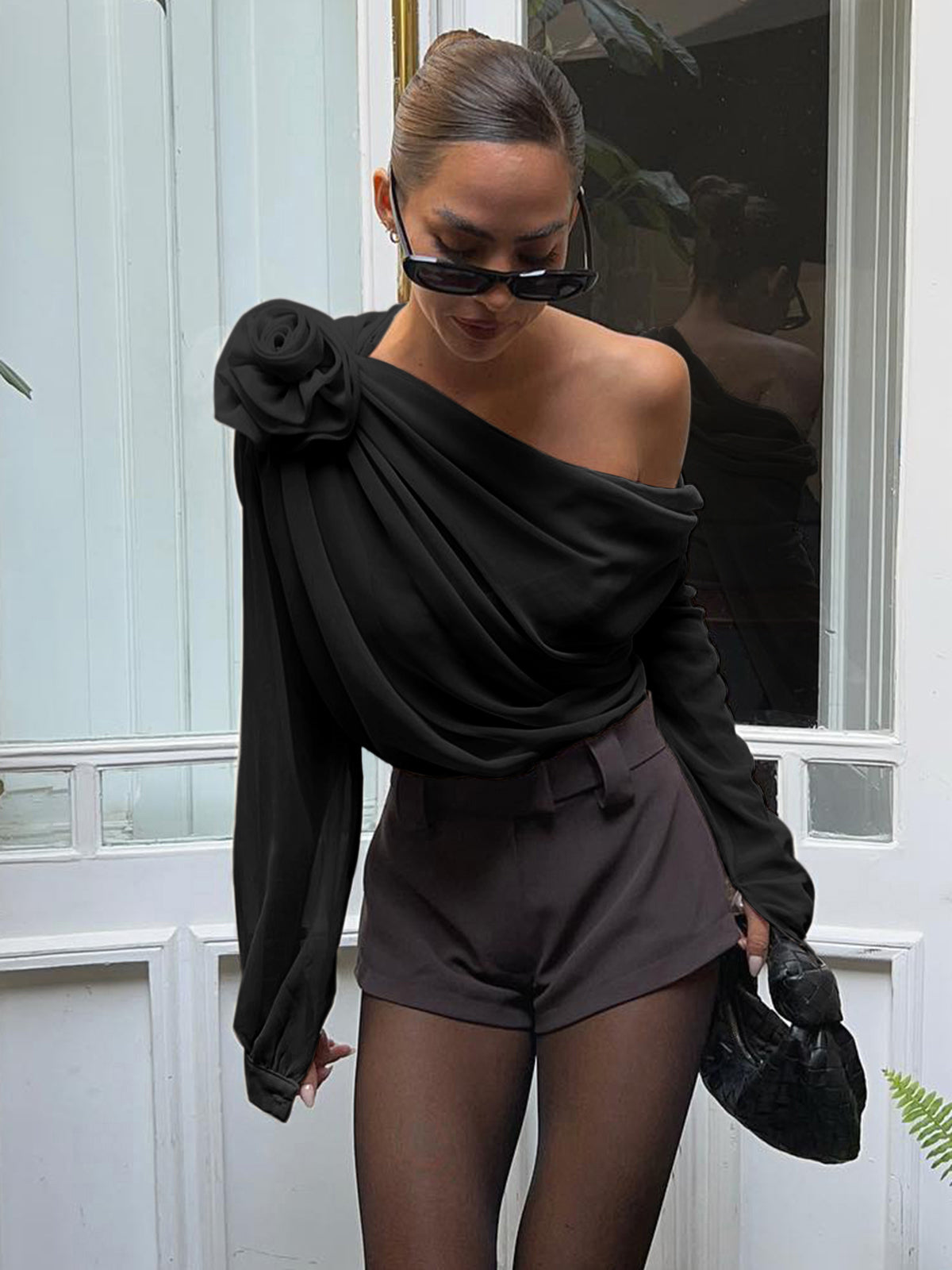 Blusa Asimétrica de Gasa con Un Solo Hombro