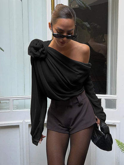 Blusa Asimétrica de Gasa con Un Solo Hombro