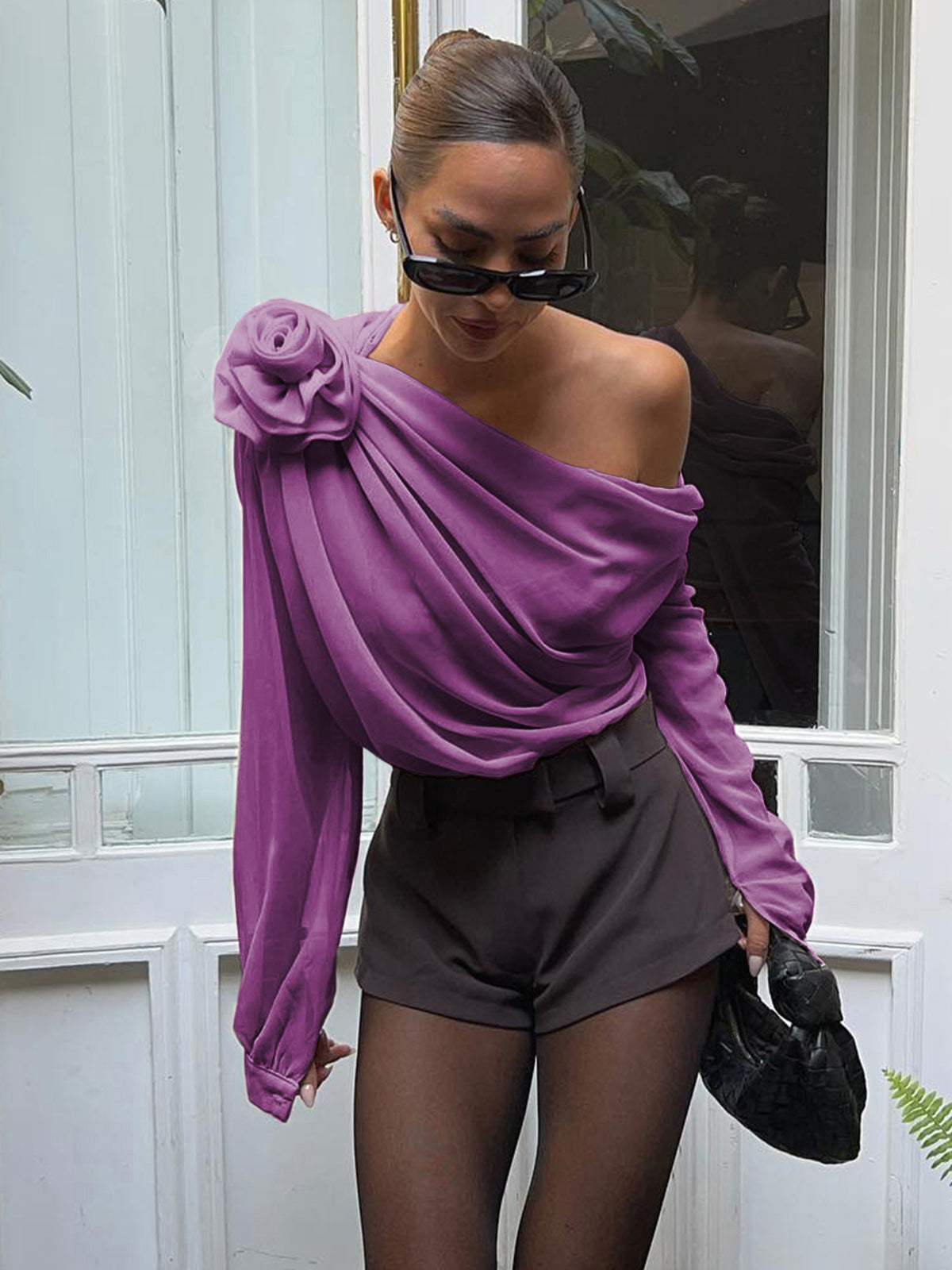 Blusa Asimétrica de Gasa con Un Solo Hombro