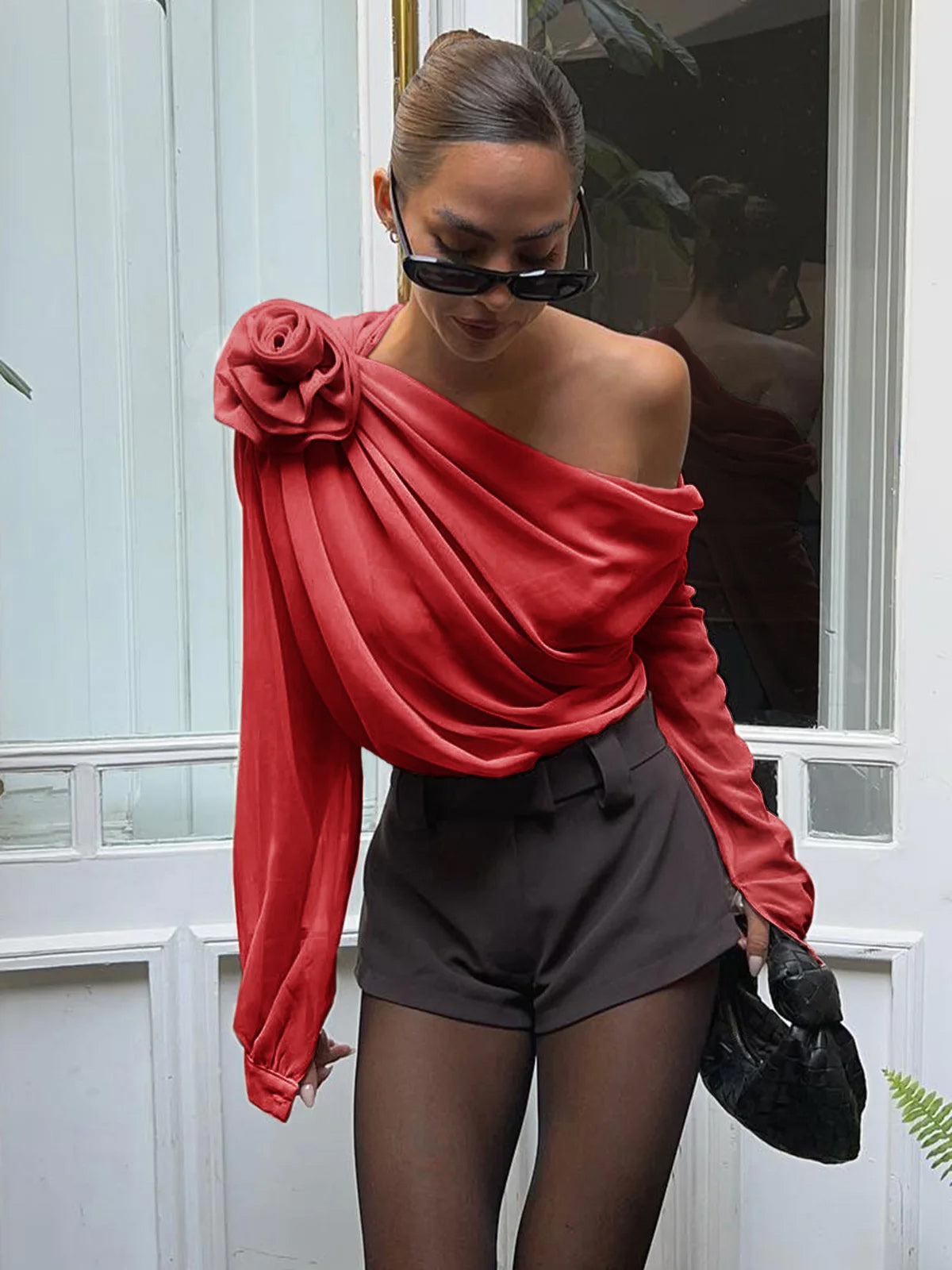 Blusa Asimétrica de Gasa con Un Solo Hombro