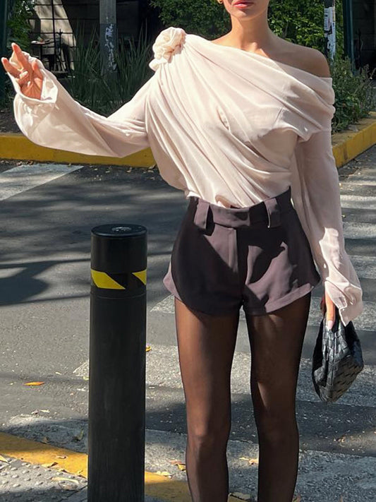 Blusa Asimétrica de Gasa con Un Solo Hombro
