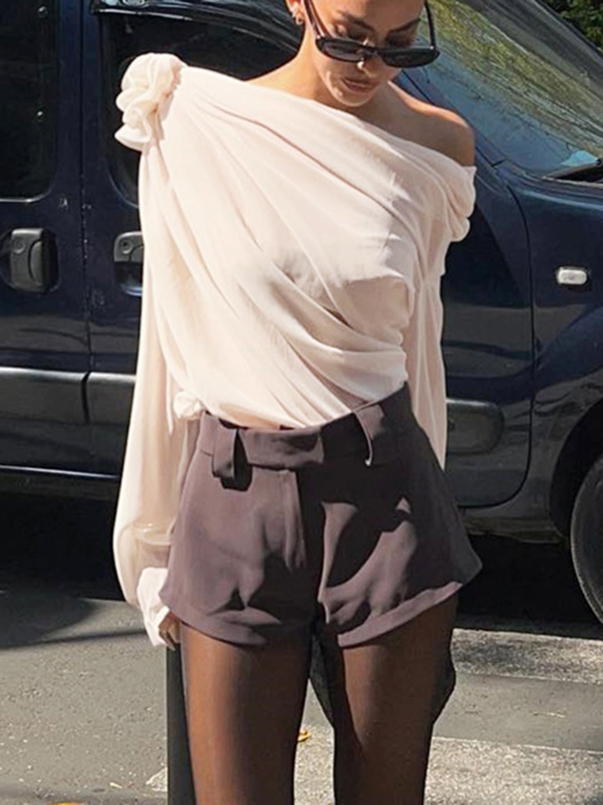 Blusa Asimétrica de Gasa con Un Solo Hombro