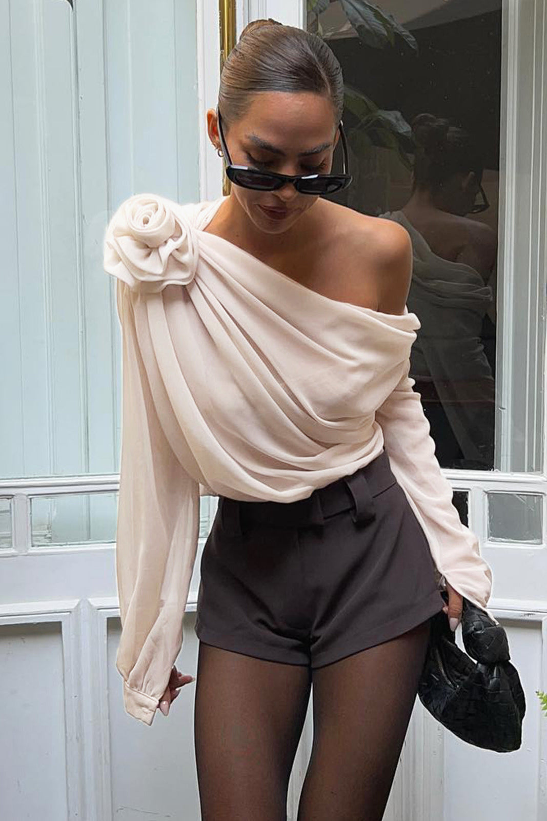 Blusa Asimétrica de Gasa con Un Solo Hombro