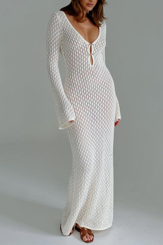 Vestido largo de manga larga con espalda abierta