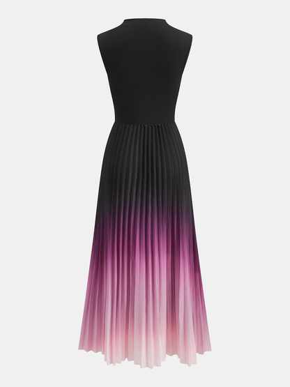 Vestido midi sin mangas, plisado y con degradado