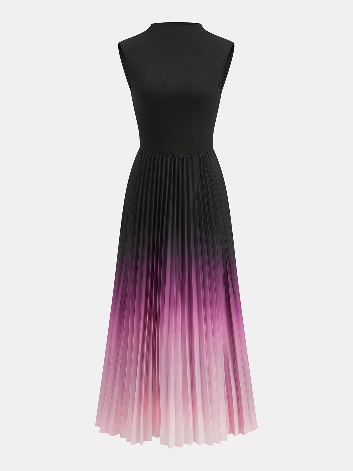 Vestido midi sin mangas, plisado y con degradado