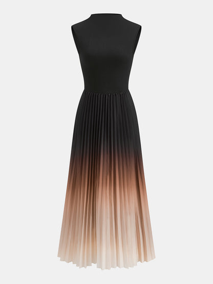 Vestido midi sin mangas, plisado y con degradado