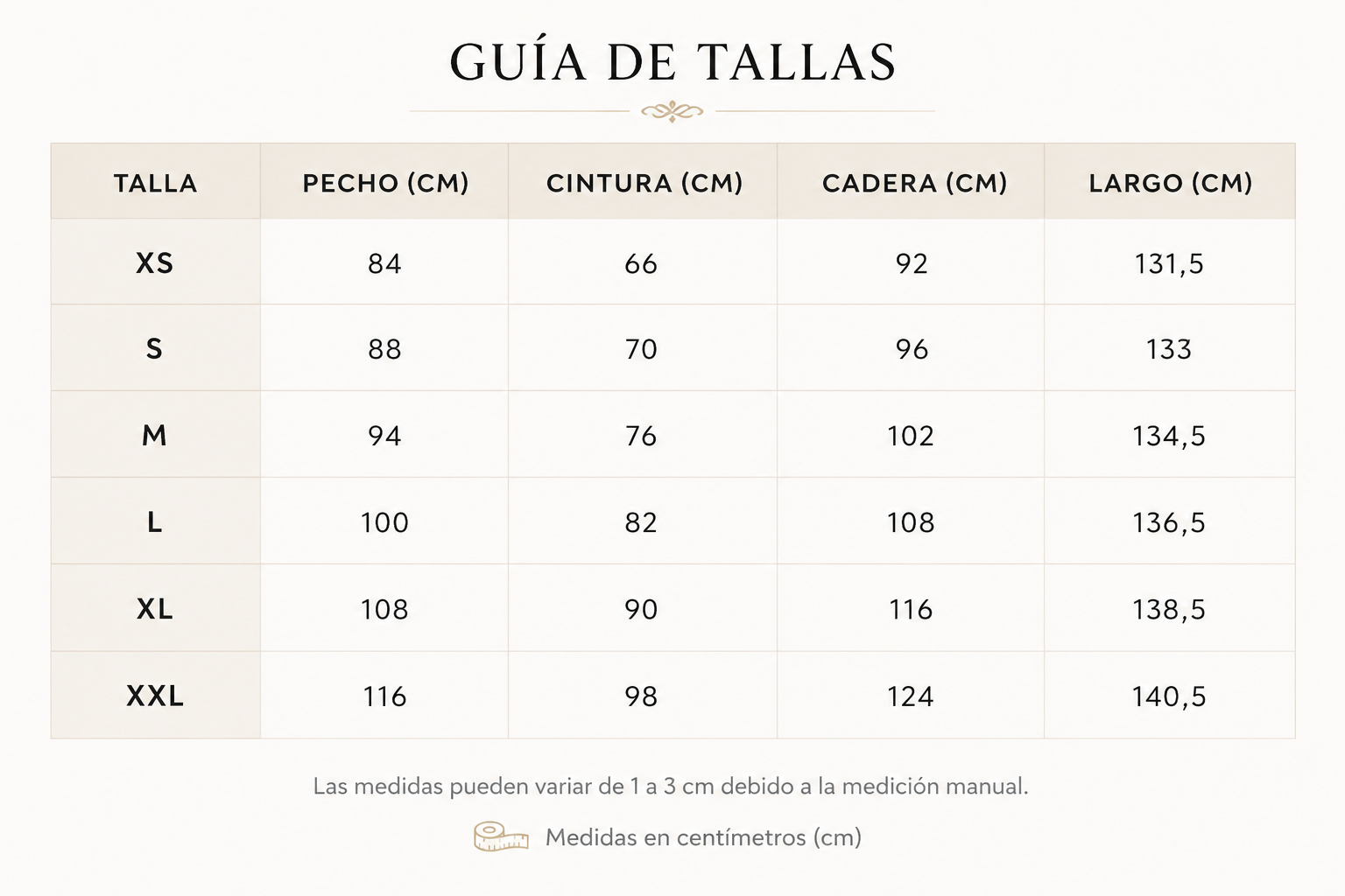Guía de tallas