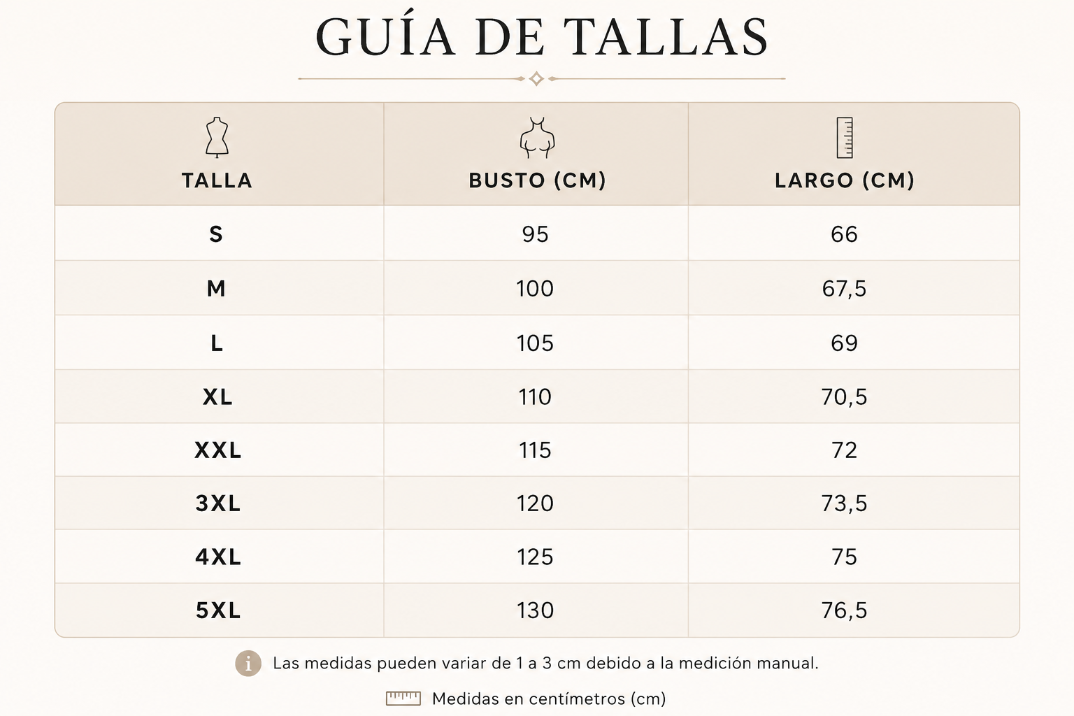 Guía de tallas