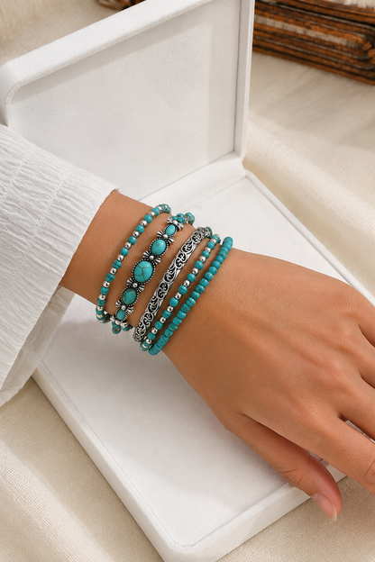 Conjunto de pulseras bohemias con cuentas turquesas