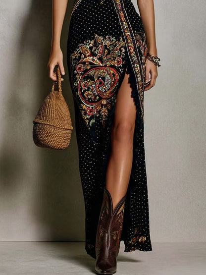 Vestido bohemio estampado con escote en V profundo