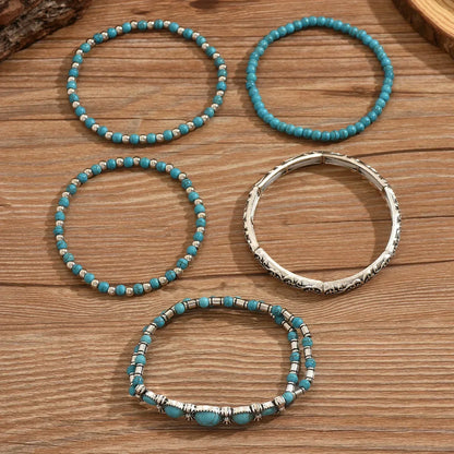 Conjunto de pulseras bohemias con cuentas turquesas