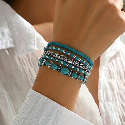 Conjunto de pulseras bohemias con cuentas turquesas