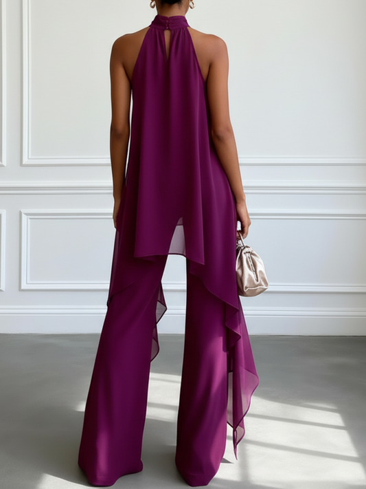 Conjunto de top sin mangas y pantalón morado
