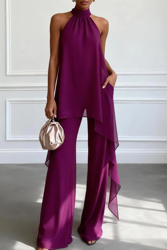 Conjunto de top sin mangas y pantalón morado