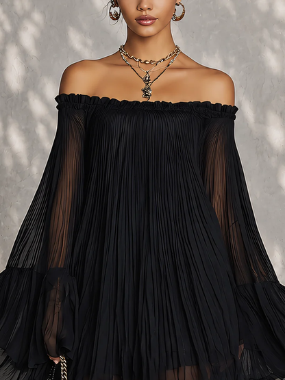 Vestido mini con mangas acampanadas y volantes