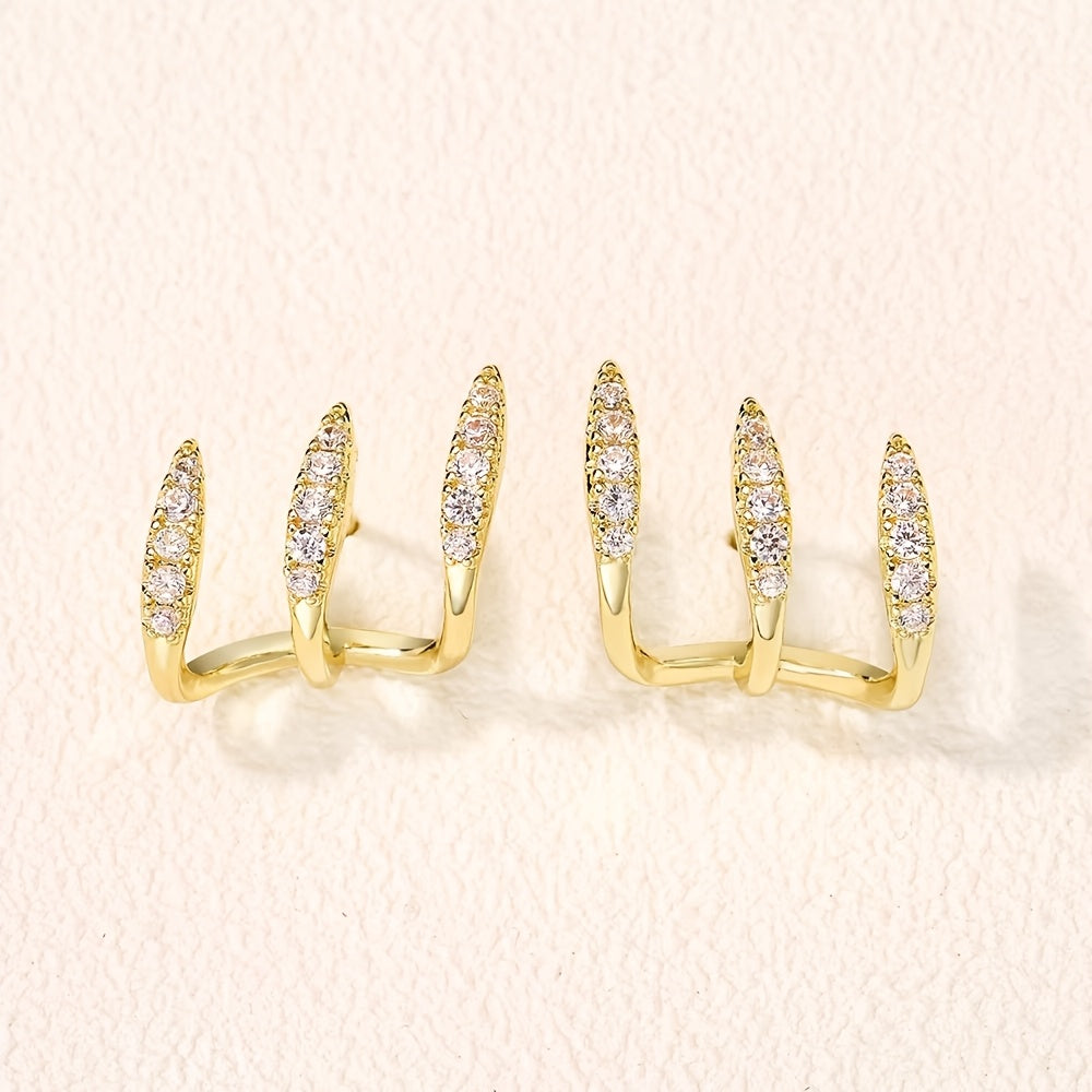 Elegantes pendientes de diamantes de imitación con tres garras