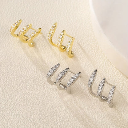 Elegantes pendientes de diamantes de imitación con tres garras