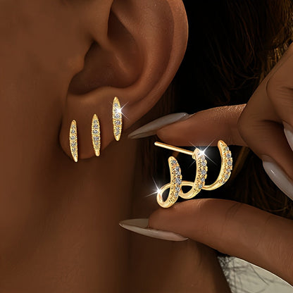 Elegantes pendientes de diamantes de imitación con tres garras