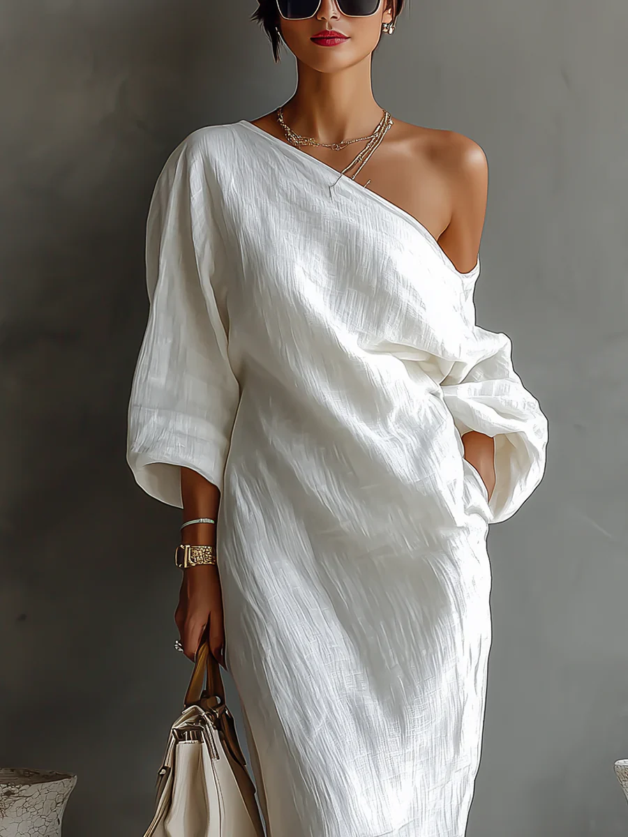 Vestido Largo Asimétrico de Lino – Elegancia Atemporal