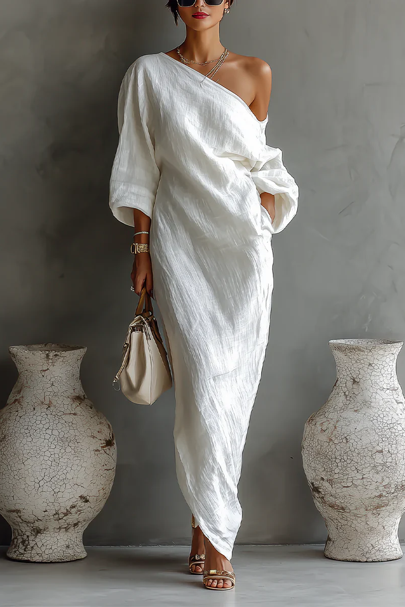 Vestido Largo Asimétrico de Lino – Elegancia Atemporal