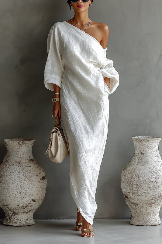 Vestido Largo Asimétrico de Lino – Elegancia Atemporal