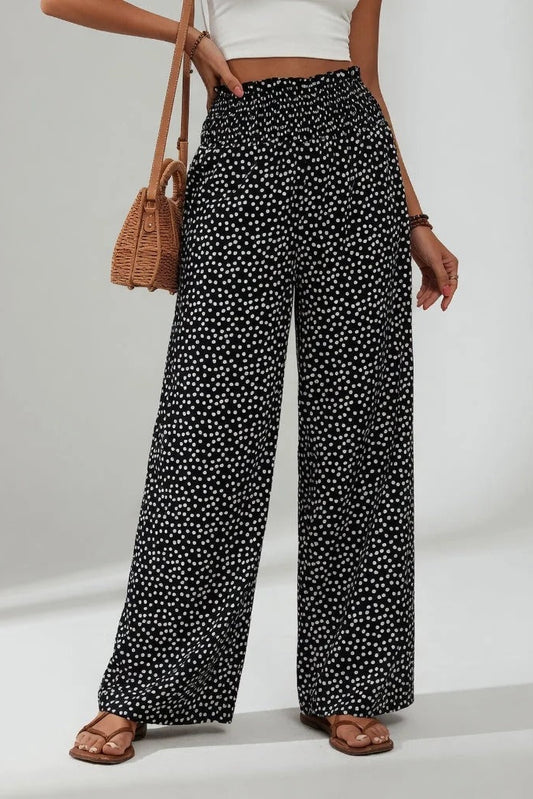 Pantalón Palazzo Mujer con Estampado Floral y Cintura Elástica
