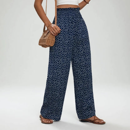 Pantalón Palazzo Mujer con Estampado Floral y Cintura Elástica