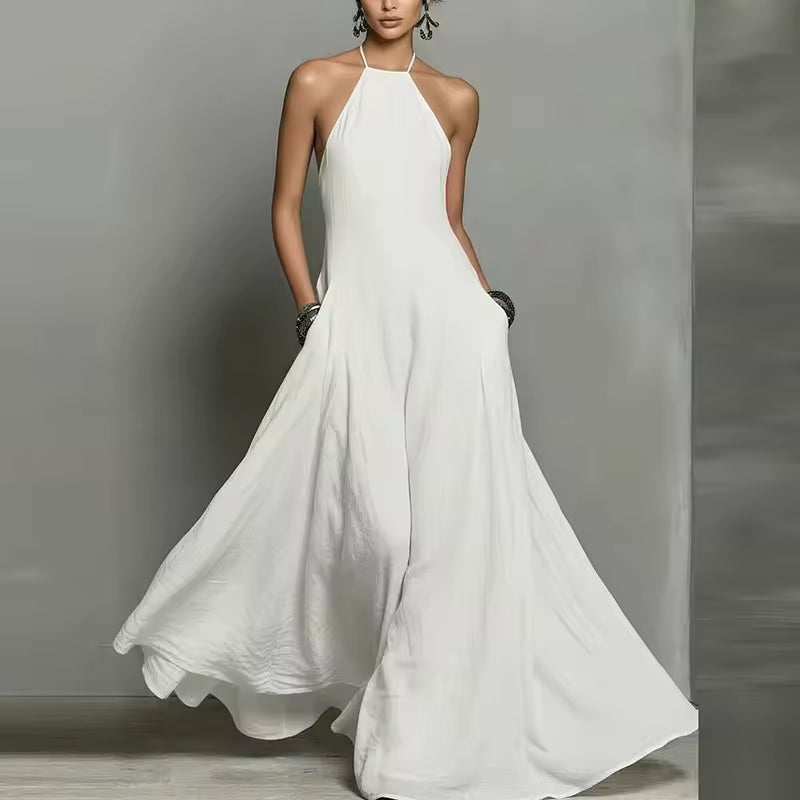 Vestido Maxi Noire de Lino con Escote Halter