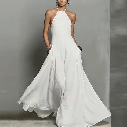 Vestido Maxi Noire de Lino con Escote Halter