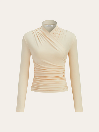 Camiseta Elegance de Cuello Cruzado con Fruncido