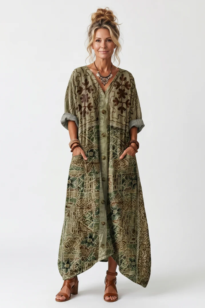 Vestido Midi Oversize con botones y bolsillo