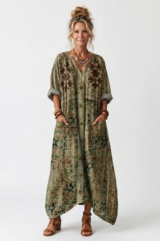 Vestido Midi Oversize con botones y bolsillo
