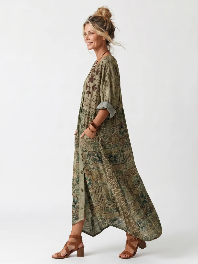 Vestido Midi Oversize con botones y bolsillo