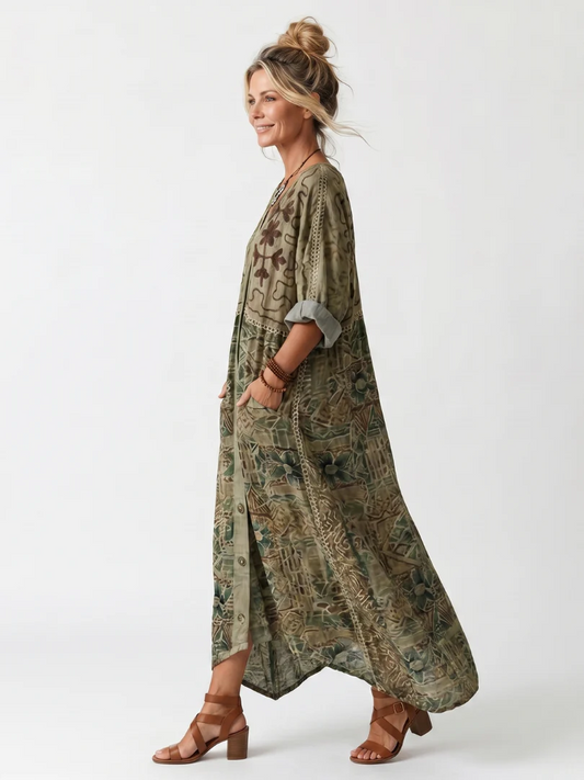 Vestido Midi Oversize con botones y bolsillo