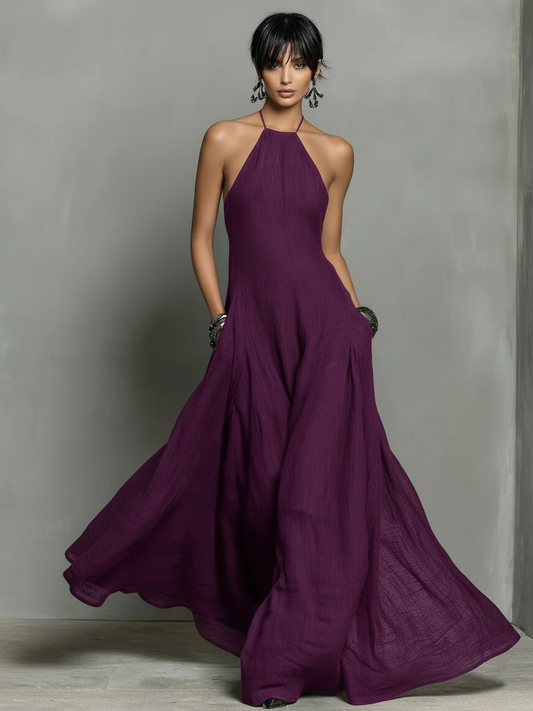 Vestido Maxi Noire de Lino con Escote Halter