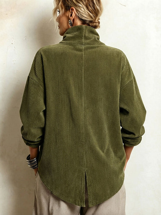 Lucilla | Top de pana con abotonadura diagonal, verde oliva